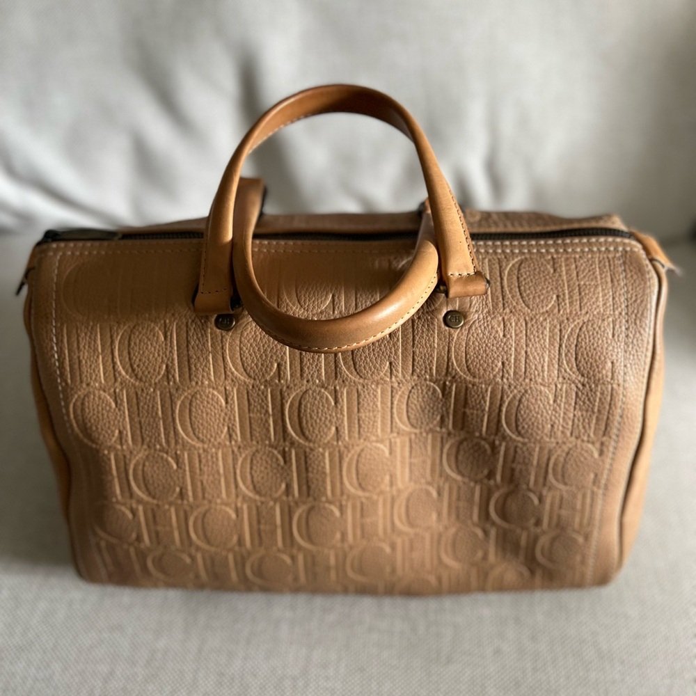Carolina Herrera Beige Embossed Andy Bag large